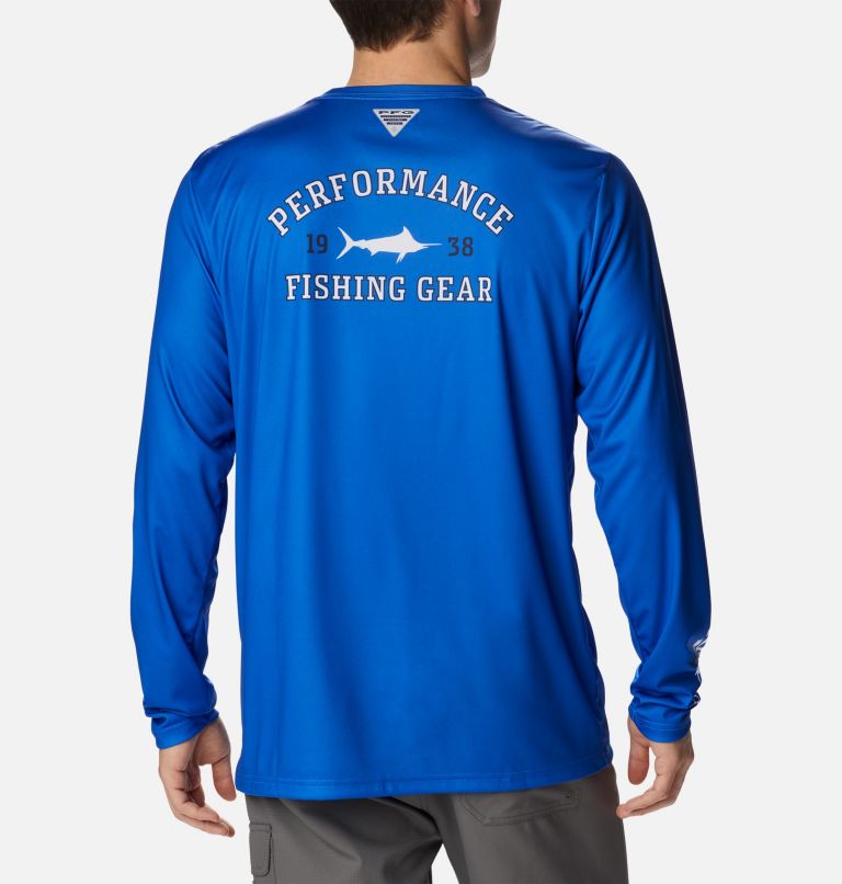 Men's PFG Terminal Tackle University Long Sleeve Shirt, Color: Blue Macaw, White Marlin, image 1
