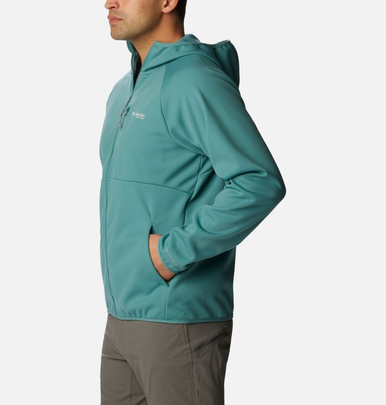 Men's PFG Terminal Stretch Softshell Hooded Jacket, Color: Tranquil Teal, image 3