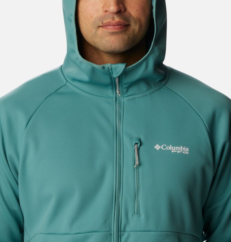 Men's PFG Terminal Stretch Softshell Hooded Jacket, Color: Tranquil Teal, image 4