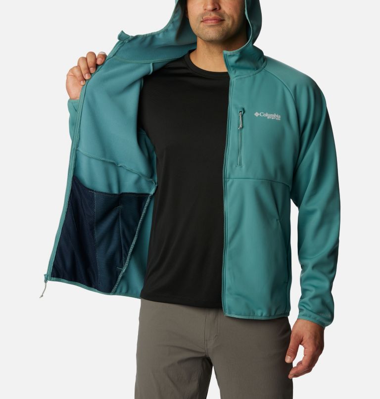 Thumbnail: Men's PFG Terminal Stretch Softshell Hooded Jacket, Color: Tranquil Teal, image 5