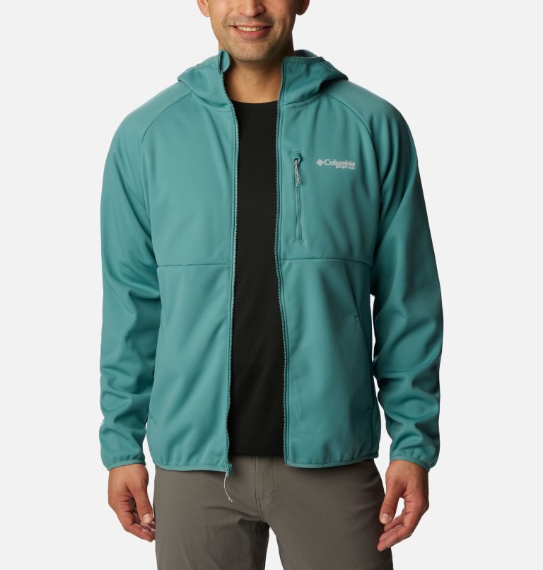 Men's PFG Terminal Stretch Softshell Hooded Jacket, Color: Tranquil Teal, image 6