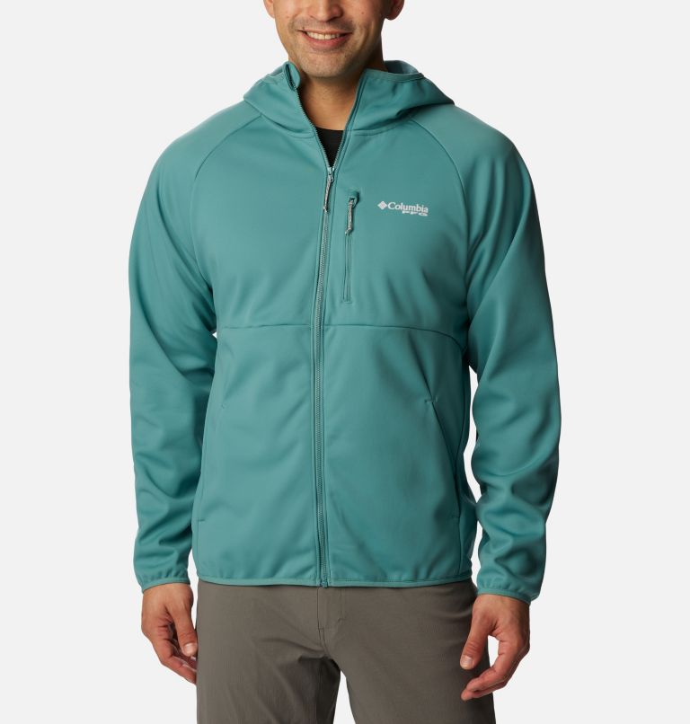 Thumbnail: Men's PFG Terminal Stretch Softshell Hooded Jacket, Color: Tranquil Teal, image 1