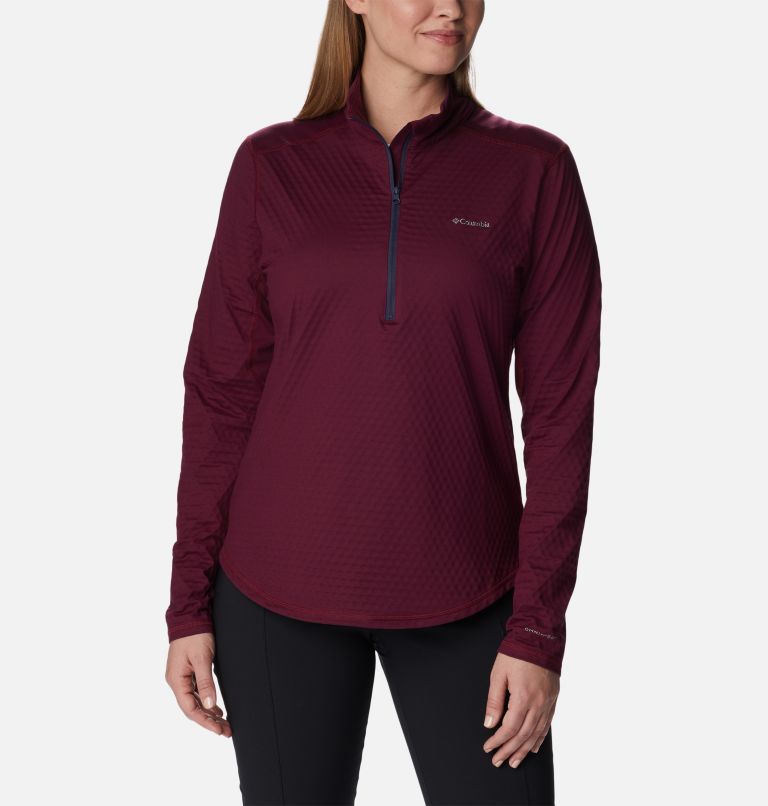 Women's W Bliss Ascent Half Zip Long Sleeve Technical T-shirt, Color: Marionberry, image 1