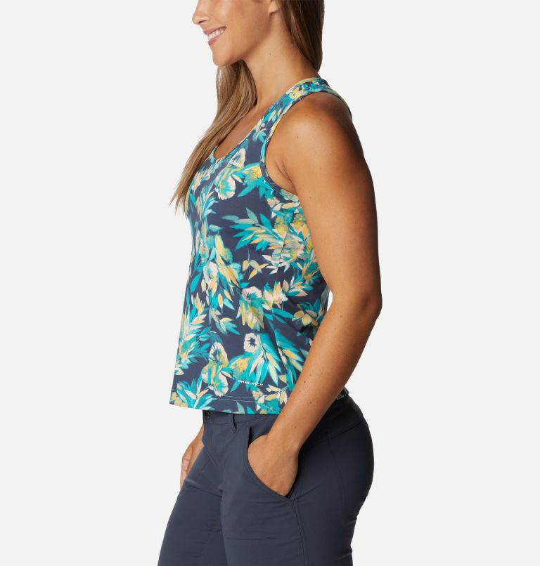 Women's Hike Performance Tank, Color: Bright Aqua Wisterian, White Logo, image 3