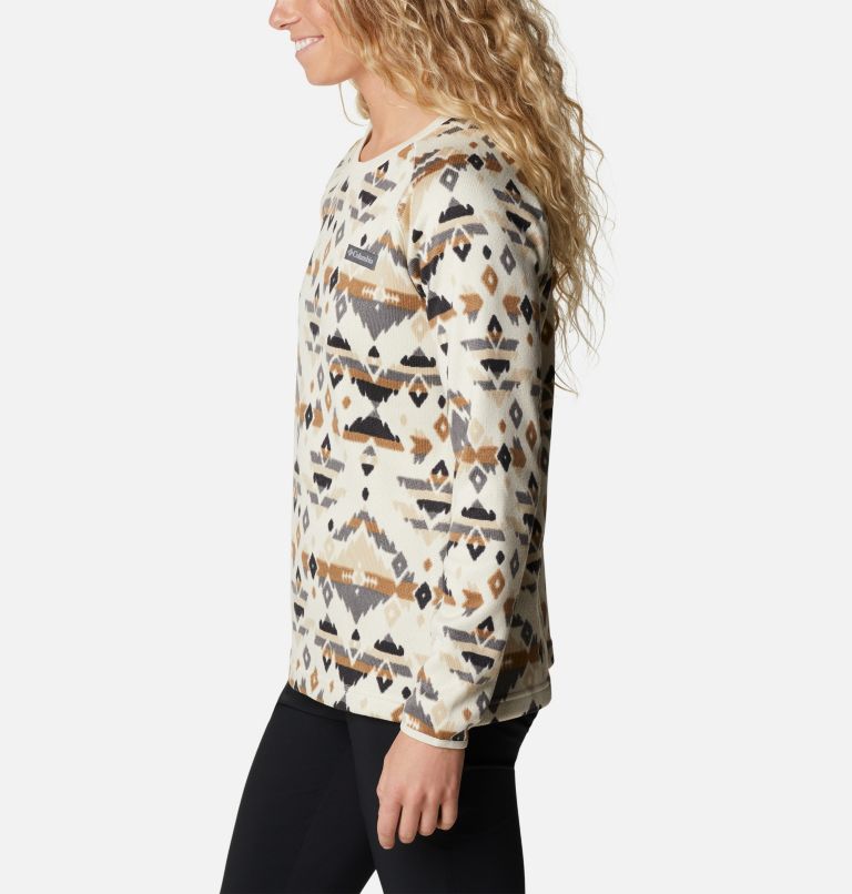 Women's Sweater Weather Fleece Crew Shirt, Color: Chalk Rocky MT Print, image 3