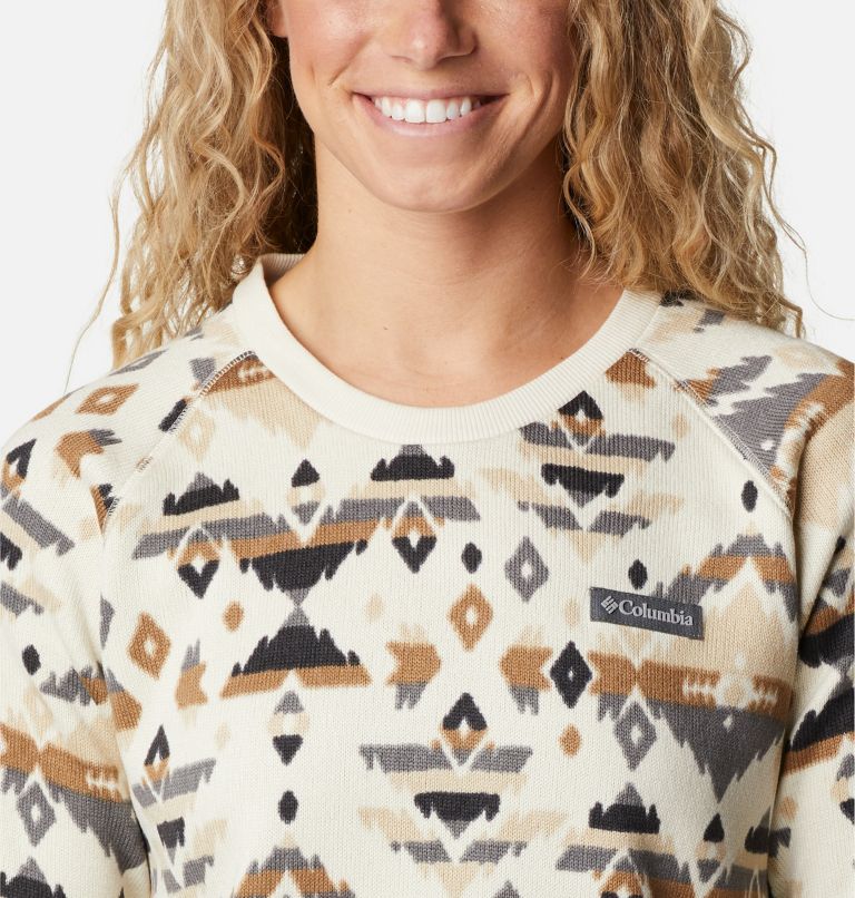 Women's Sweater Weather Fleece Crew Shirt, Color: Chalk Rocky MT Print, image 4