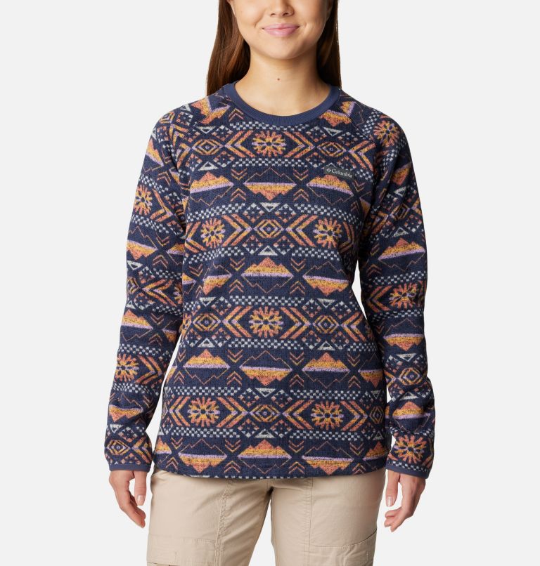 Women's Sweater Weather Fleece Crew Shirt, Color: Nocturnal Pinecones, image 1
