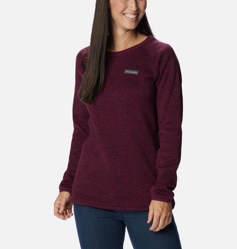 Women's Sweater Weather Fleece Crew Shirt, Color: Marionberry Heather, image 5