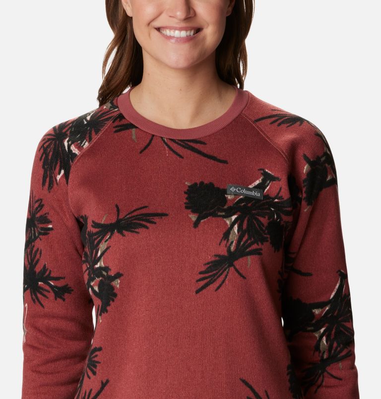 Women's Sweater Weather Fleece Crew Shirt, Color: Beetroot Pinecones, image 4