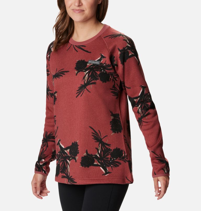Women's Sweater Weather Fleece Crew Shirt, Color: Beetroot Pinecones, image 5