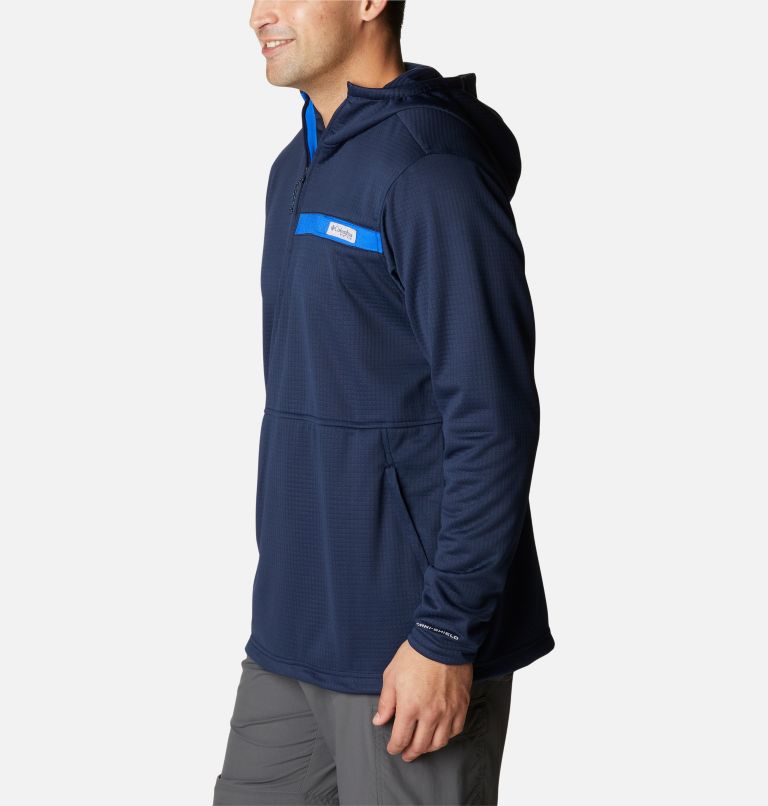 Thumbnail: Men's PFG Skiff Guide Hooded Half Zip Fleece Pullover, Color: Collegiate Navy, Blue Macaw, image 3
