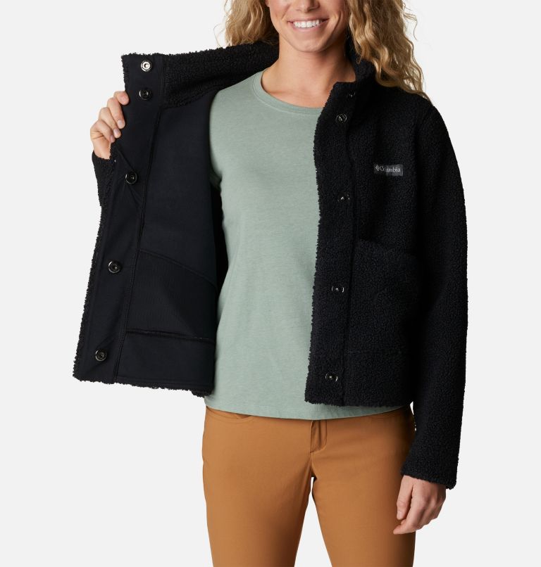 Women's Panorama Snap Fleece Jacket, Color: Black, image 5
