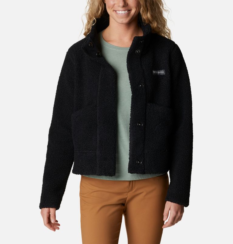 Women's Panorama Snap Fleece Jacket, Color: Black, image 6