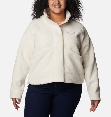 Rebdolls Women's Plus Size High Pile Fleece Lapel Collar Teddy Coat - Ivory  - 4X