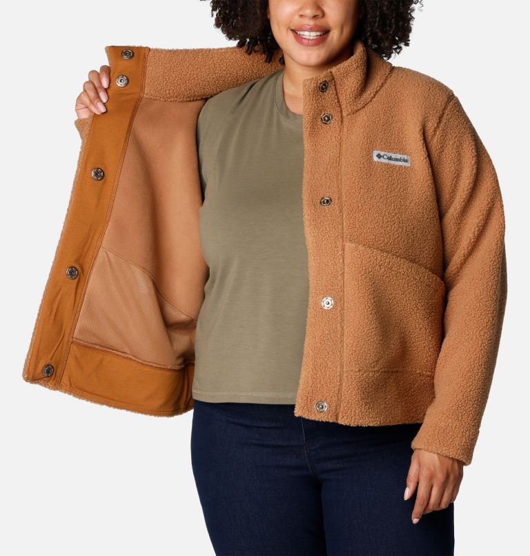 Women's Panorama Snap Fleece Jacket - Plus Size, Color: Camel Brown, image 5