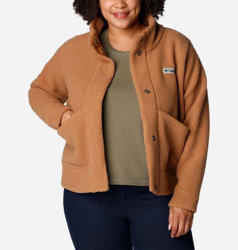 Women's Panorama Snap Fleece Jacket - Plus Size, Color: Camel Brown, image 6