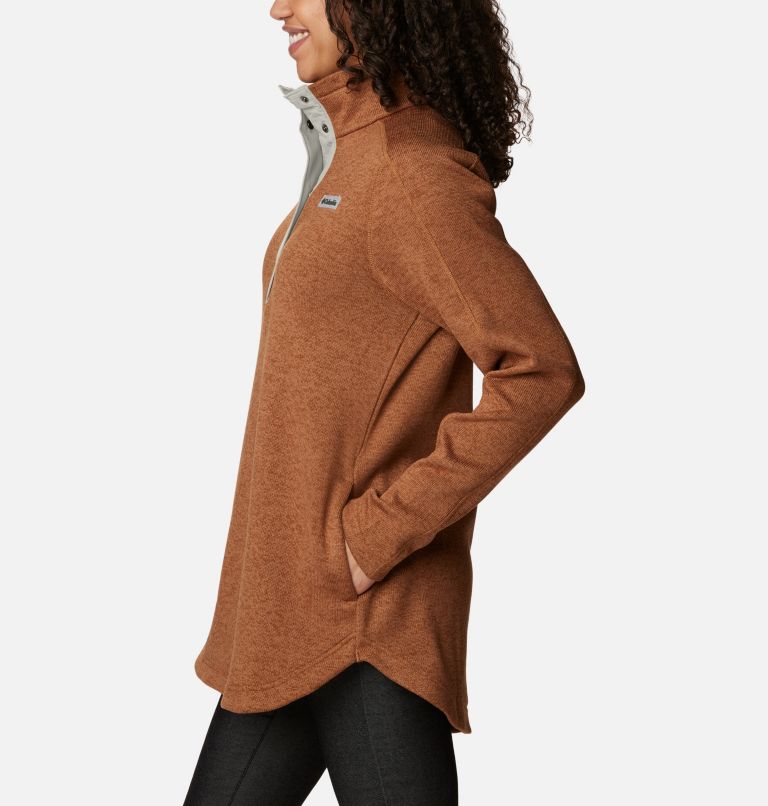 Women's Sweater Weather Fleece Tunic, Color: Camel Brown Heather, image 3