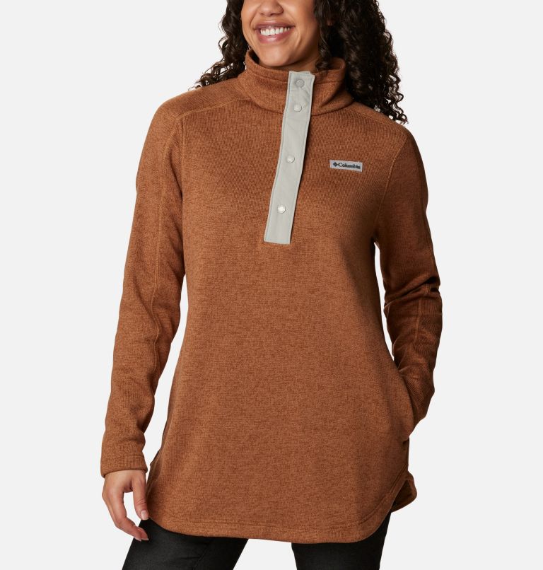 Women's Sweater Weather Fleece Tunic, Color: Camel Brown Heather, image 5