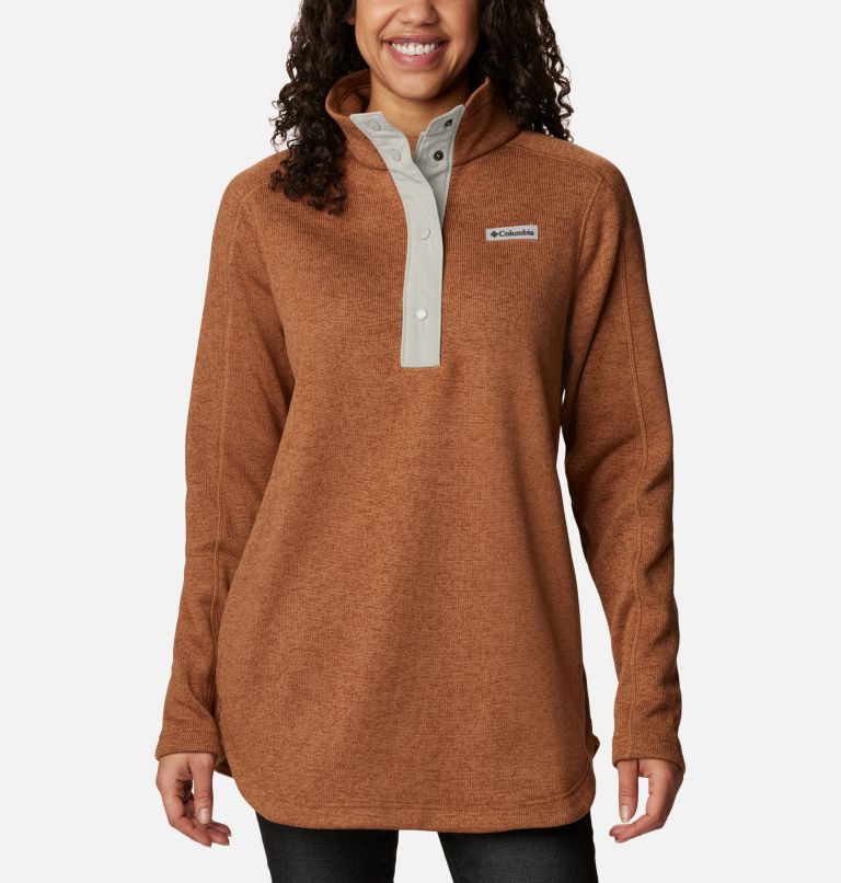 Women's Sweater Weather Fleece Tunic, Color: Camel Brown Heather, image 1