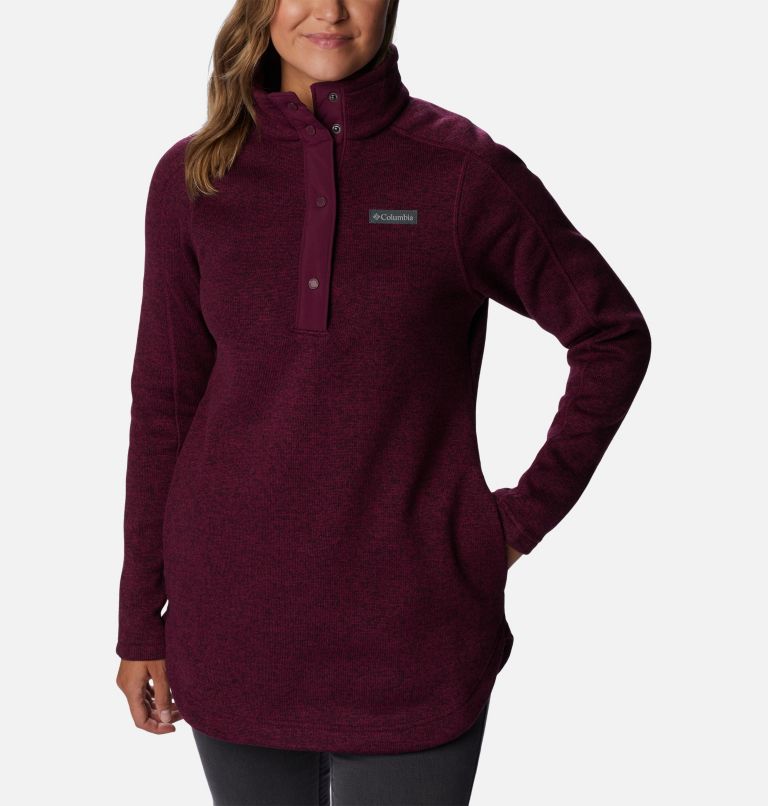 Women's Sweater Weather Fleece Tunic, Color: Marionberry Heather, image 5