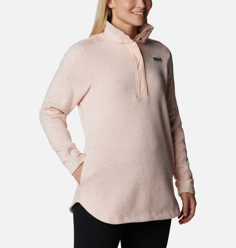 Women's Sweater Weather Fleece Tunic, Color: Peach Blossom Heather, image 5