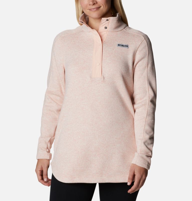 Thumbnail: Women's Sweater Weather Fleece Tunic, Color: Peach Blossom Heather, image 1