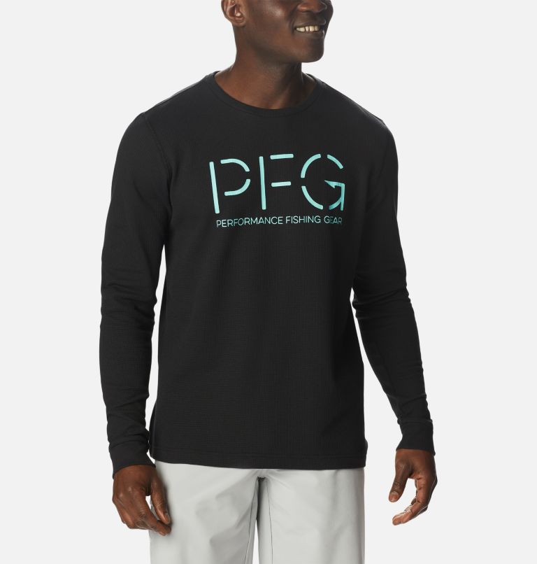 Men's PFG Utility Hook Waffle Long Sleeve Shirt, Color: Black, Gulf Stream, image 1