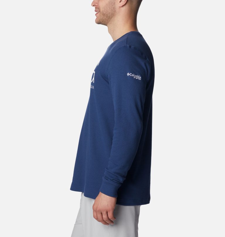 Men's PFG Utility Hook Waffle Long Sleeve Shirt, Color: Carbon, White, image 3