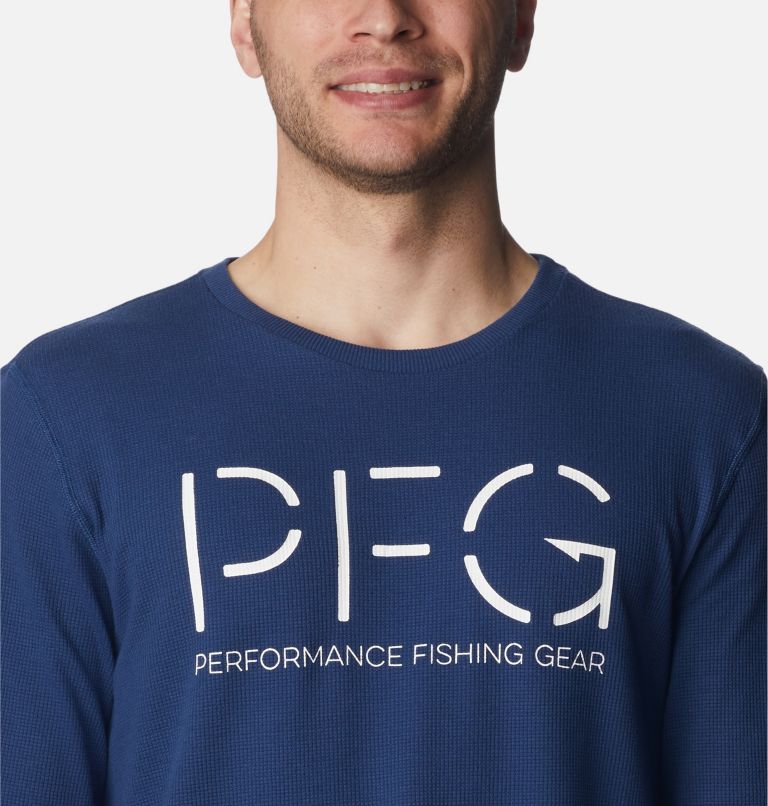 Men's PFG Utility Hook Waffle Long Sleeve Shirt, Color: Carbon, White, image 4