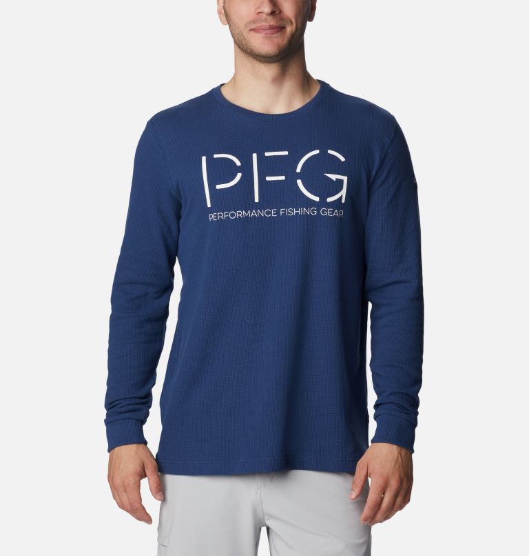Thumbnail: Men's PFG Utility Hook Waffle Long Sleeve Shirt, Color: Carbon, White, image 1