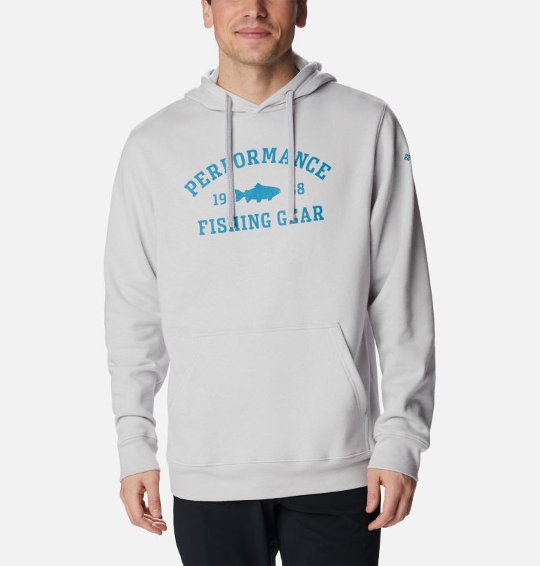 Men's PFG University Hoodie, Color: Cool Grey, Deep Marine Trout, image 1