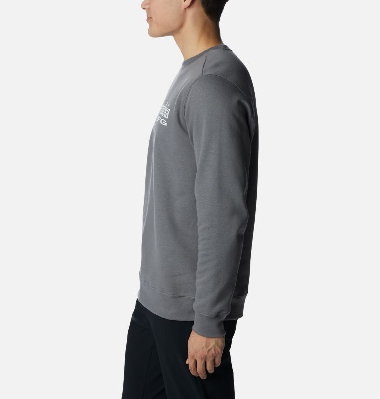 Men's PFG Stacked Logo Crew Sweatshirt, Color: City Grey, White, image 3