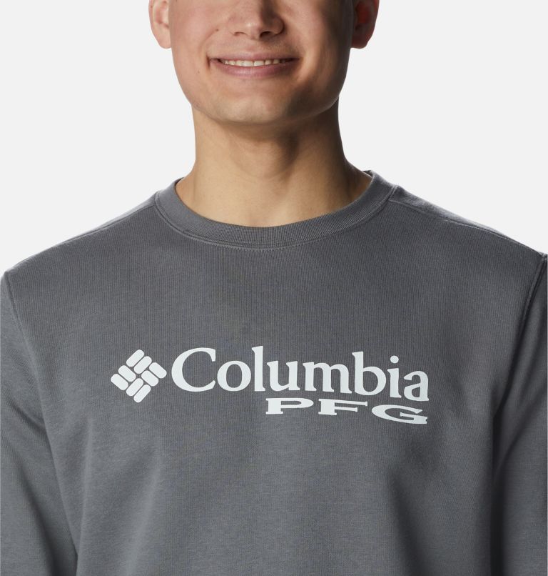 Thumbnail: Men's PFG Stacked Logo Crew Sweatshirt - Tall, Color: City Grey, White, image 4