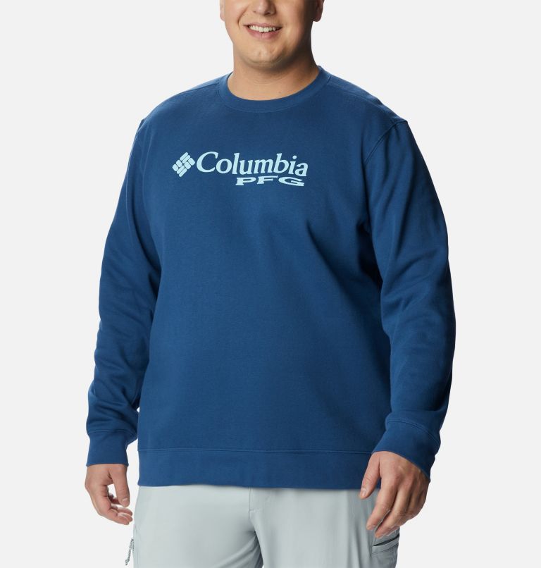 Thumbnail: Men's PFG Stacked Logo Crew Sweatshirt - Big , Color: Carbon, Spring Blue, image 1