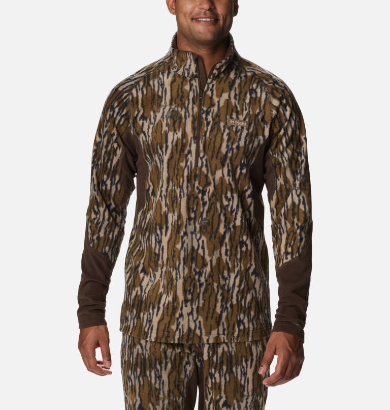 Thumbnail: Men's Trophy Rack Omni-Heat Helix Fleece Quarter Zip Pullover, Color: Mossy Oak Bottomland, image 1