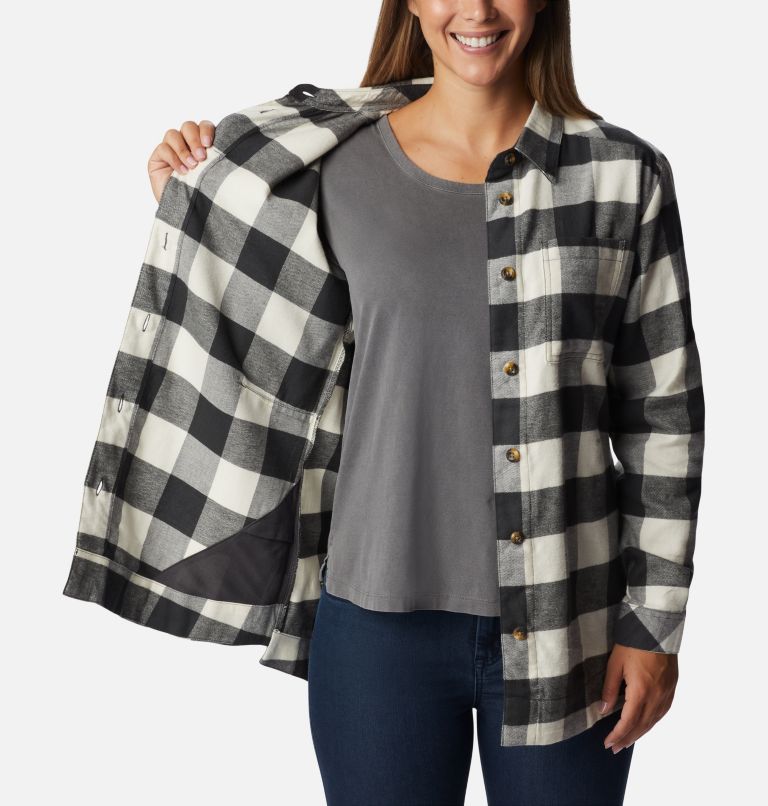 Women's Holly Hideaway Flannel Shirt, Color: Shark Buffalo Check, image 5