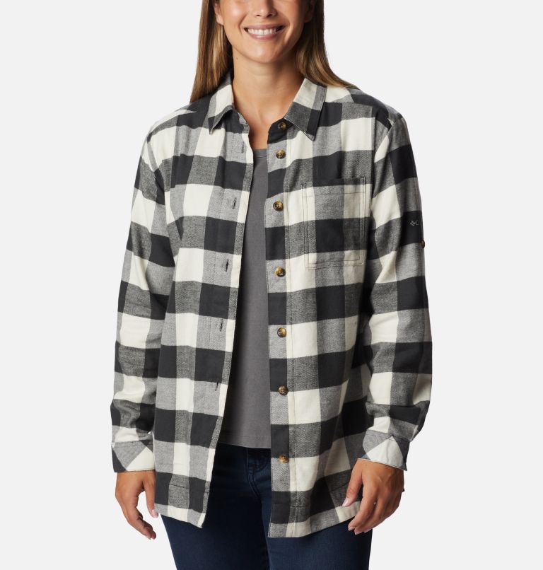 Women's Holly Hideaway Flannel Shirt, Color: Shark Buffalo Check, image 6