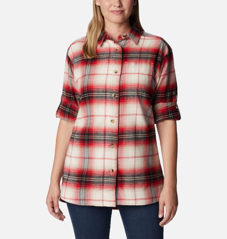 Women's Holly Hideaway Flannel Shirt, Color: Chalk Multi Tartan, image 6