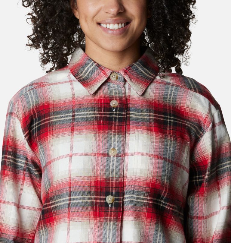 Women's Holly Hideaway Flannel Shirt, Color: Chalk Ombre Tartan, image 4
