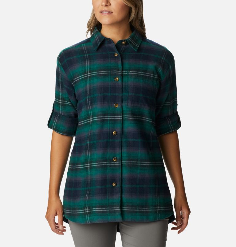 Women's Holly Hideaway Flannel Shirt, Color: Spruce Multi Tartan, image 6