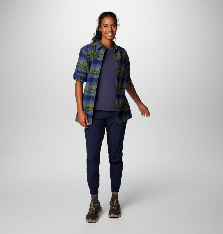 Women's Holly Hideaway Flannel Shirt, Color: Collegiate Navy Multiplaid, image 3