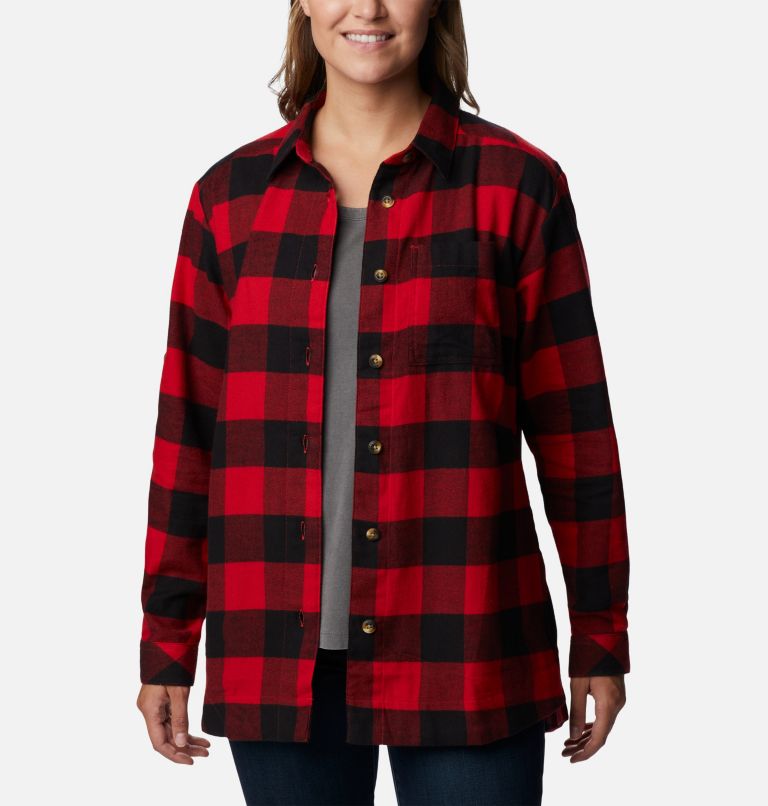 Women's Holly Hideaway Flannel Shirt, Color: Red Lily Buffalo Check, image 7