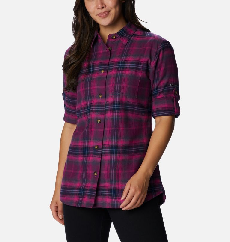 Women's Holly Hideaway Flannel Shirt, Color: Wild Fuchsia Multi Tartan, image 6
