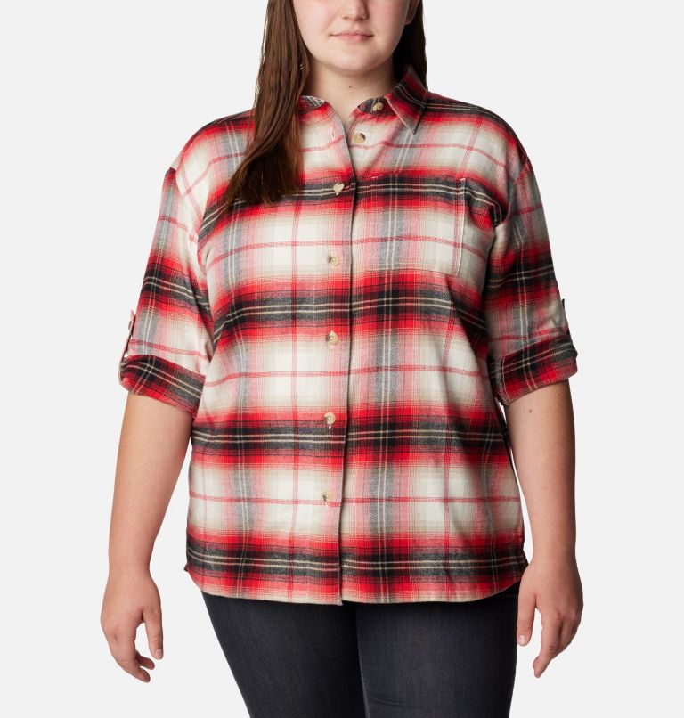 Thumbnail: Women's Holly Hideaway Flannel Shirt - Plus Size, Color: Chalk Ombre Tartan, image 6