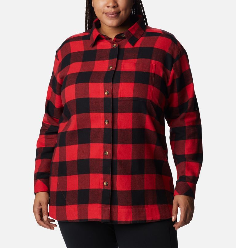 Thumbnail: Women's Holly Hideaway Flannel Shirt - Plus Size, Color: Red Lily Buffalo Check, image 1