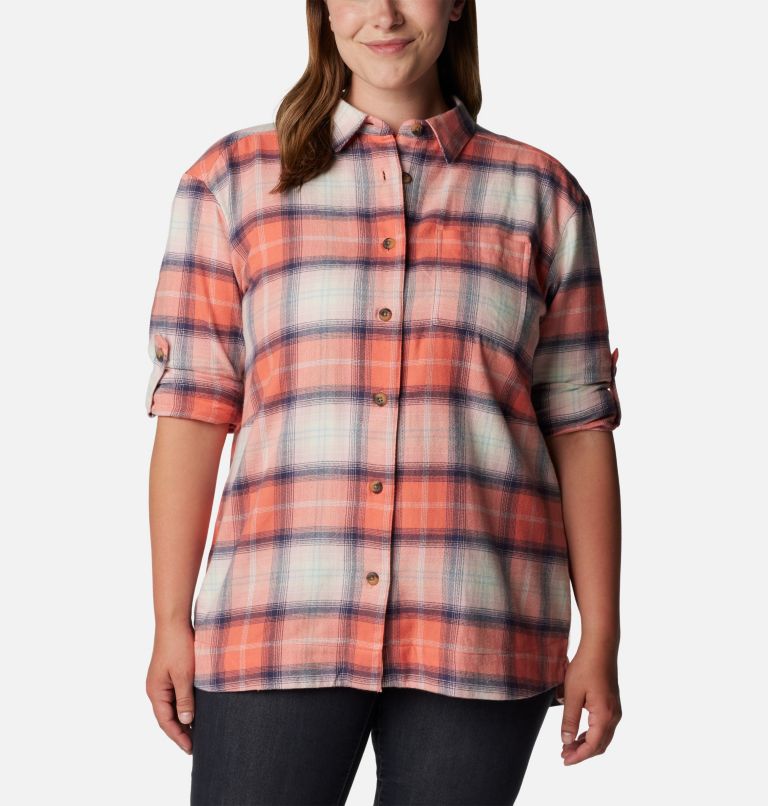 Thumbnail: Women's Holly Hideaway Flannel Shirt - Plus Size, Color: Faded Peach Ombre Tartan, image 5