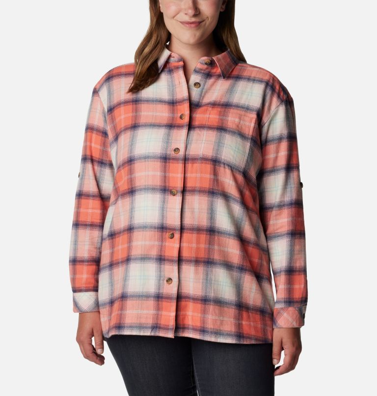 Women's Holly Hideaway Flannel Shirt - Plus Size, Color: Faded Peach Ombre Tartan, image 1