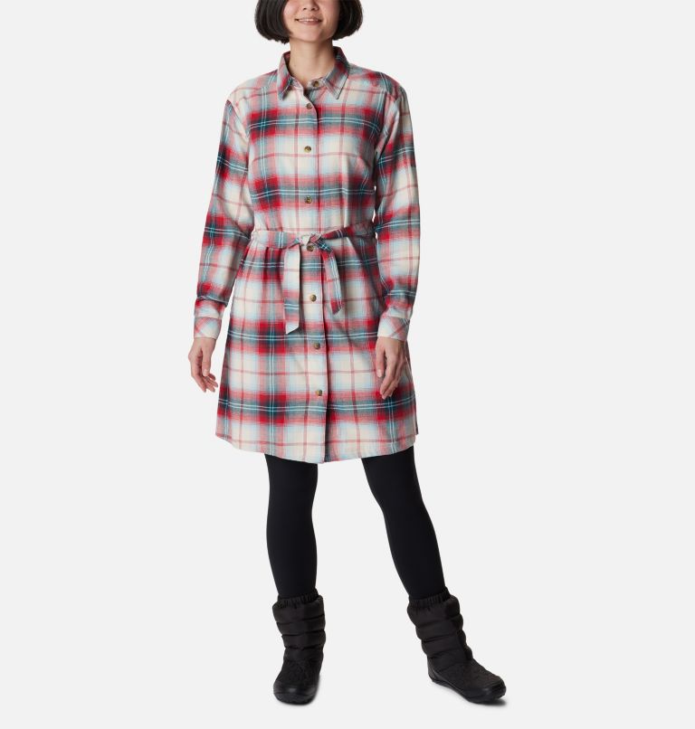 Thumbnail: Women's Holly Hideaway Flannel Dress, Color: Red Lily Ombre Tartan, image 1
