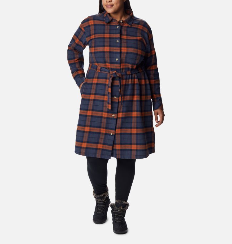 Thumbnail: Women's Holly Hideaway Flannel Dress - Plus Size, Color: Warm Copper Simple Tartan, image 6