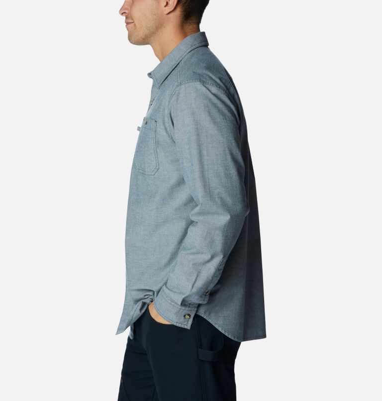 Thumbnail: Men's PHG Sharptail Stretch Chambray Long Sleeve Shirt, Color: Dark Forest, image 3